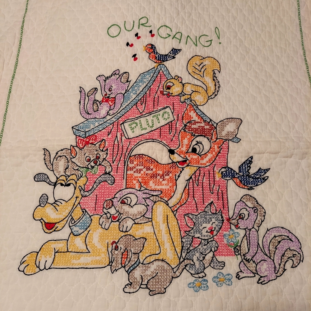 Vintage Embroidered Crib Quilt